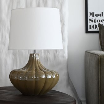 Lampa stołowa ceramiczna retro oliwkowa Harmony